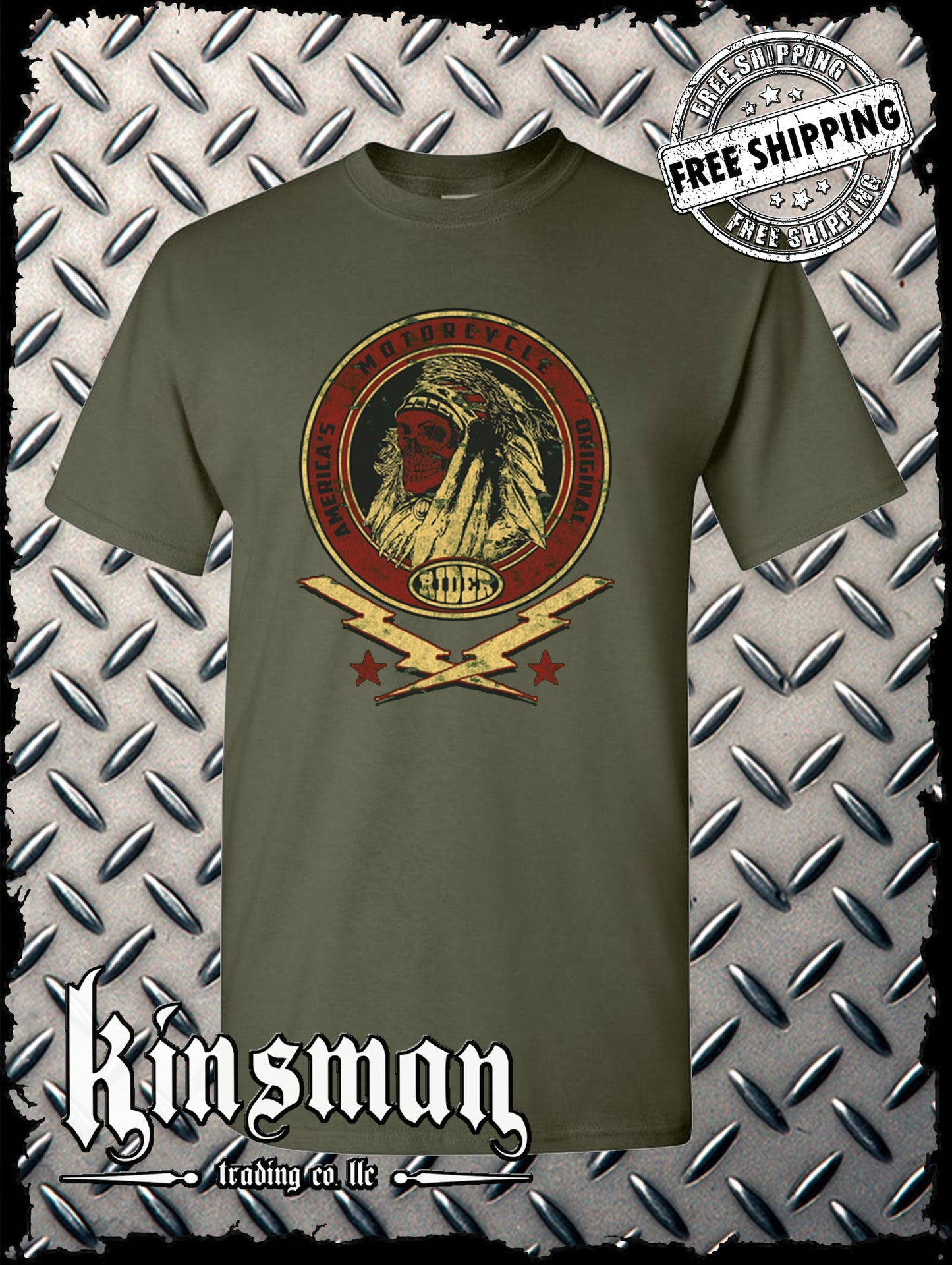 Custom Tradition Motorcycle Biker T-Shirt / Indian Skull War Bonnet