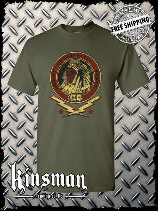 Custom Tradition Motorcycle Biker T-Shirt / Indian Skull War Bonnet