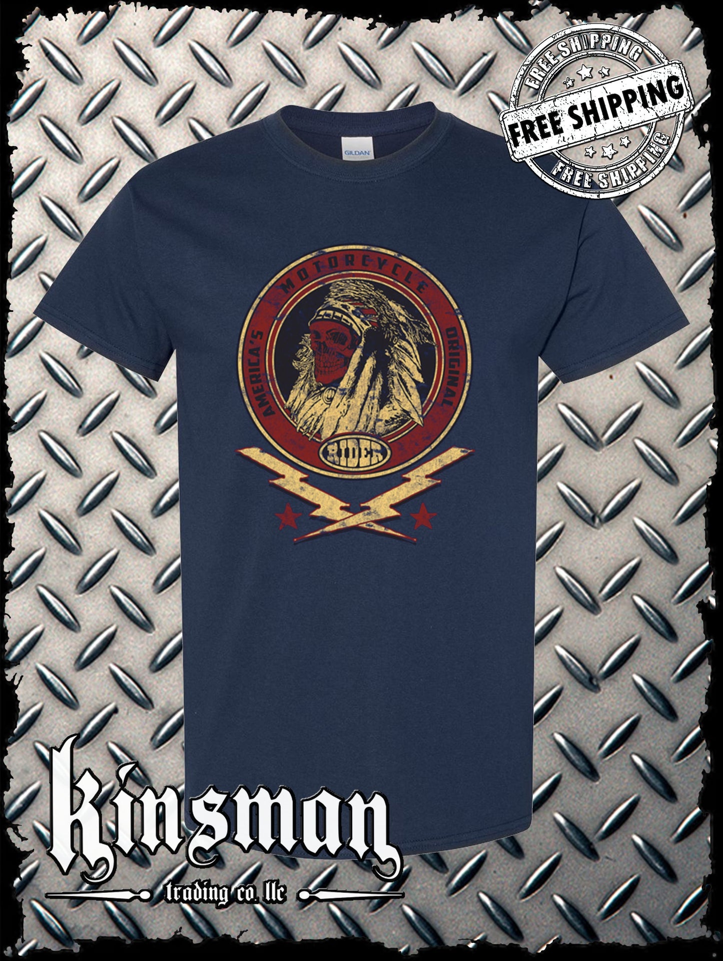 Custom Tradition Motorcycle Biker T-Shirt / Indian Skull War Bonnet