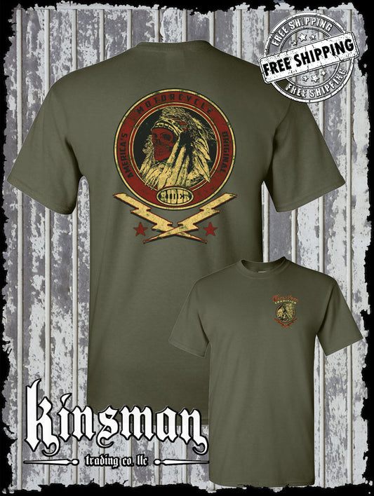 Custom Tradition Motorcycle Biker 2-Sided T-Shirt / Indian Skull War Bonnet