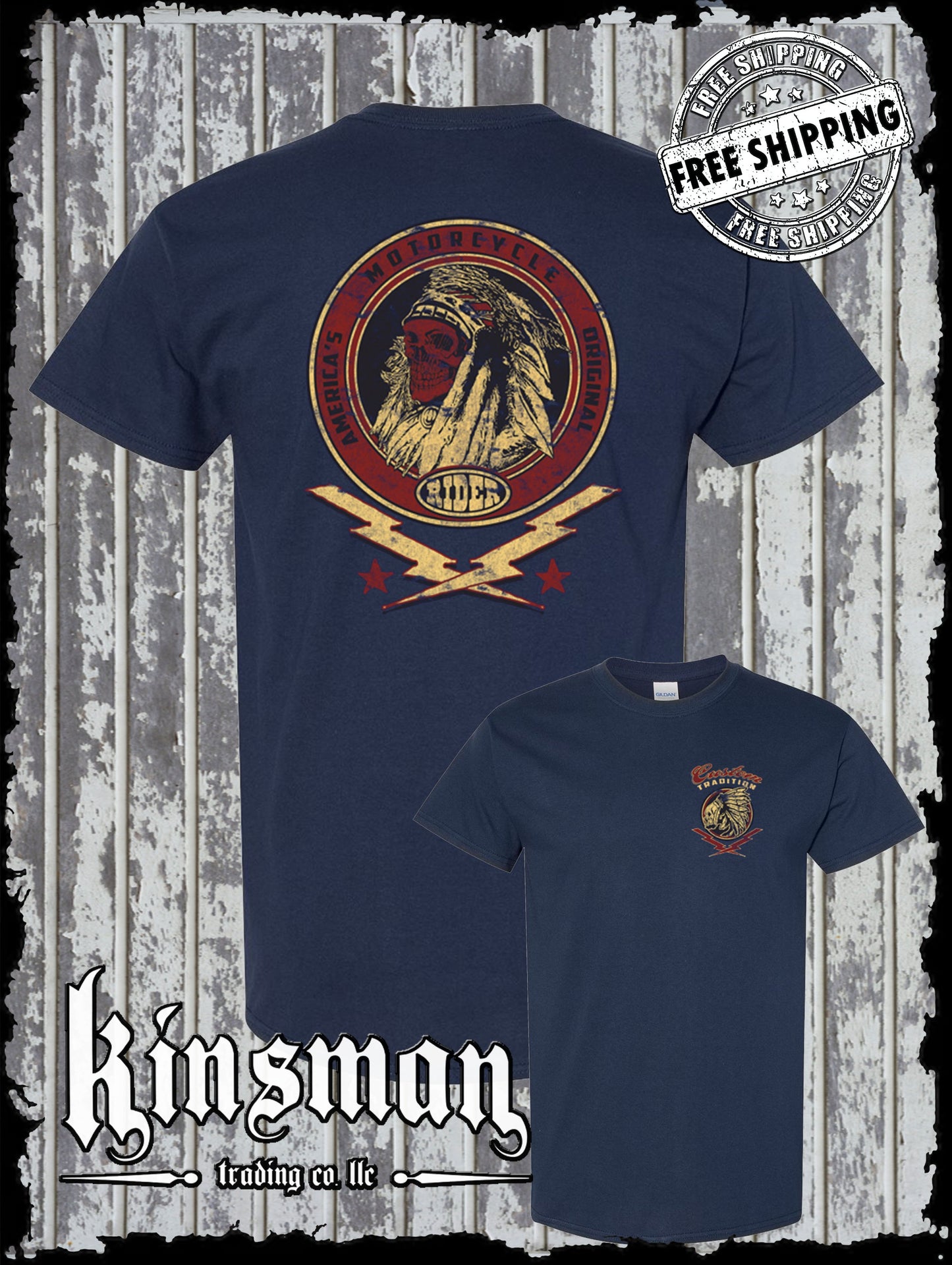 Custom Tradition Motorcycle Biker 2-Sided T-Shirt / Indian Skull War Bonnet