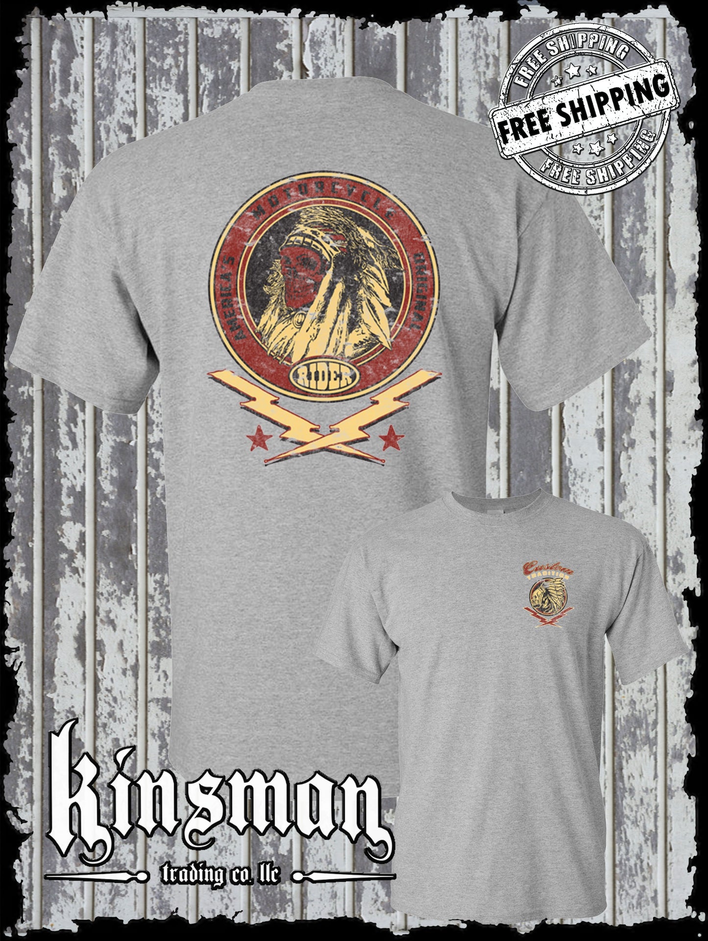 Custom Tradition Motorcycle Biker 2-Sided T-Shirt / Indian Skull War Bonnet