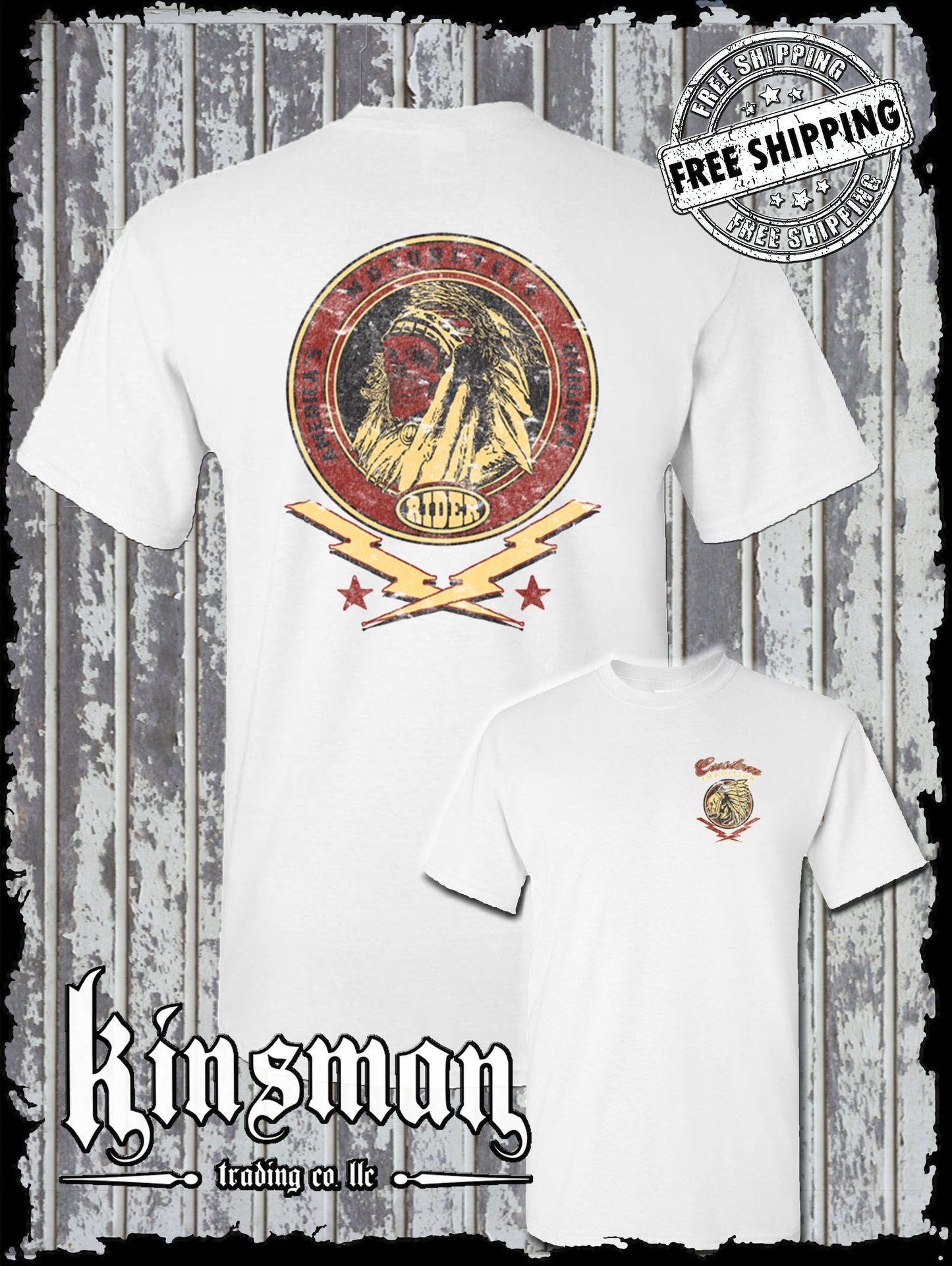 Custom Tradition Motorcycle Biker 2-Sided T-Shirt / Indian Skull War Bonnet