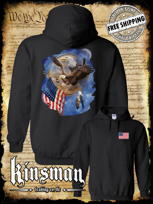 Flight For Freedom Eagle American Flag Dreamcatcher 2-Sided Hoodie / Sweatshirt Indian