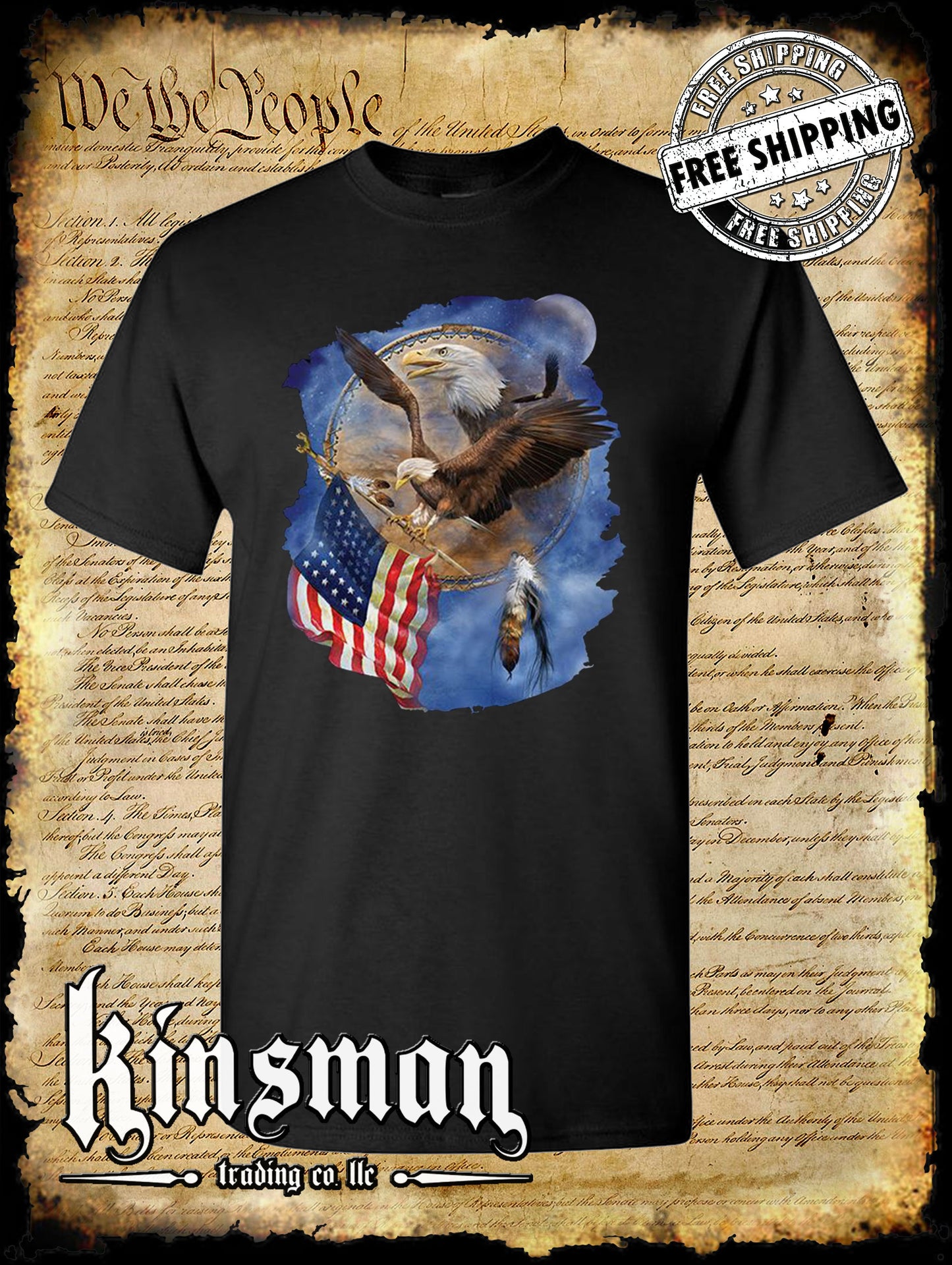 Flight For Freedom Eagle American Flag Dreamcatcher T-Shirt Indian