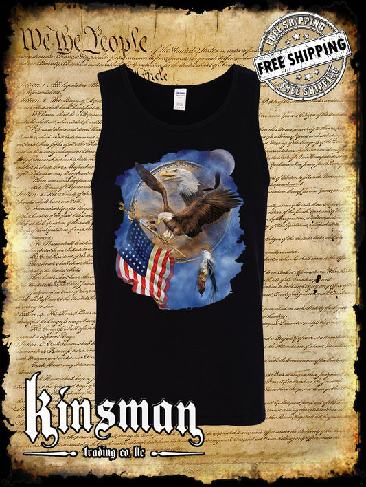 Flight For Freedom Eagle American Flag Dreamcatcher Tank Top T-Shirt Indian