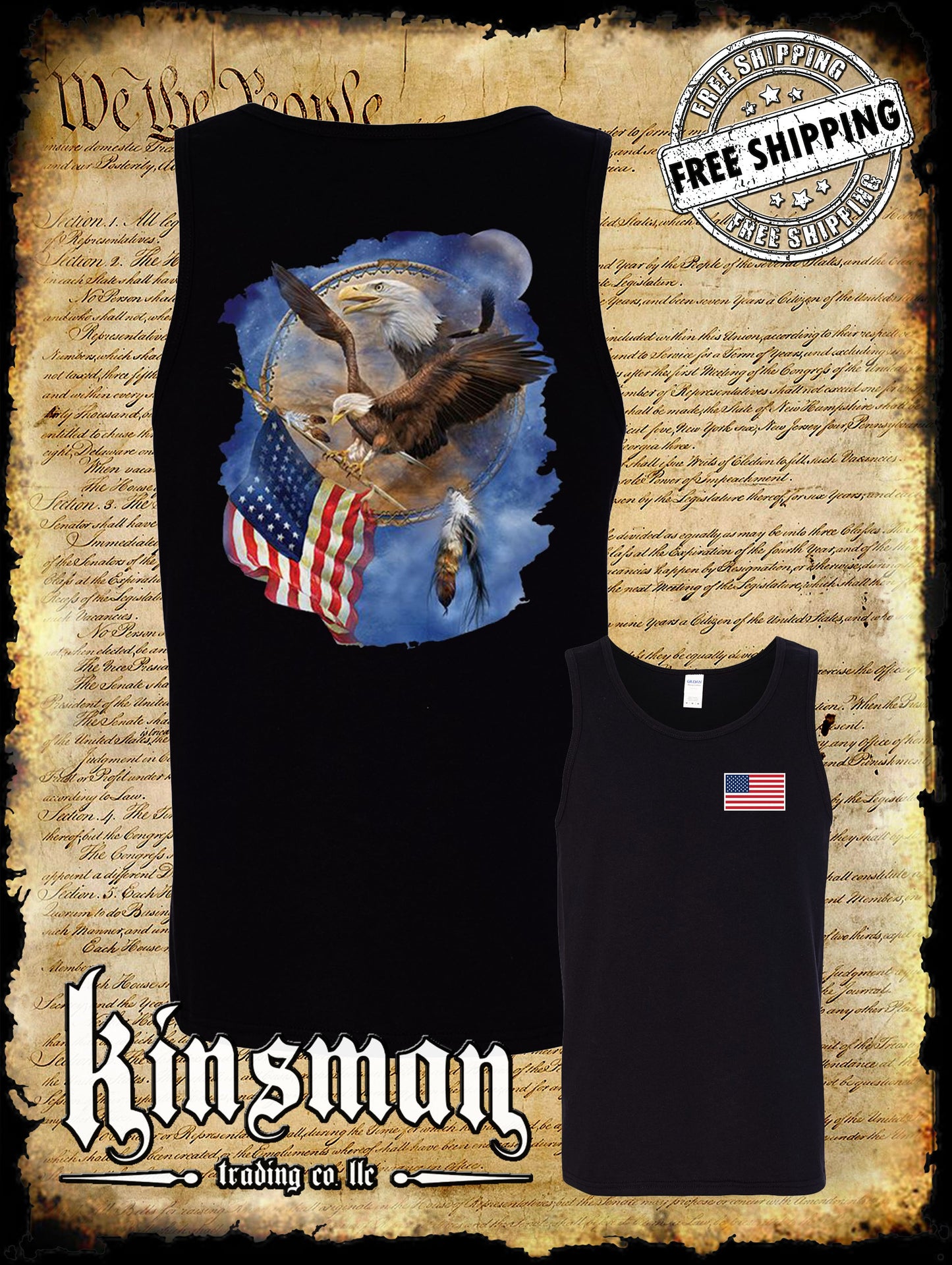 Flight For Freedom Eagle American Flag Dreamcatcher 2-Sided Tank Top T-Shirt Indian
