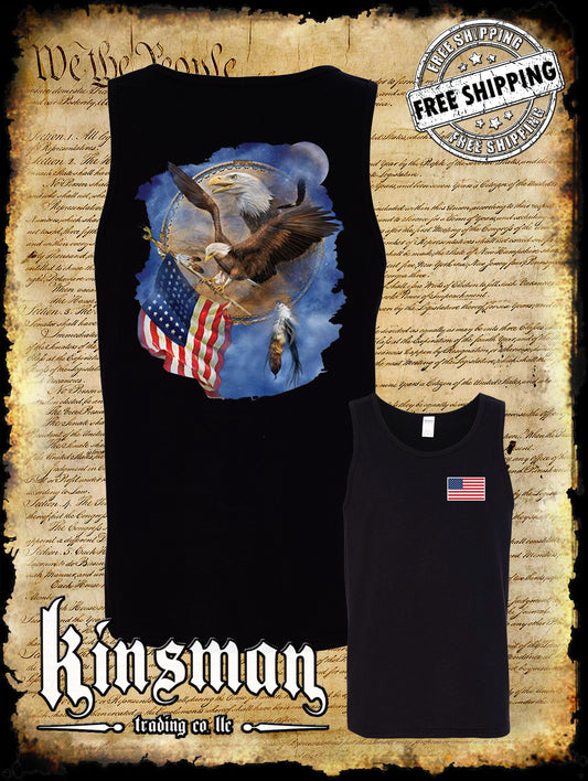 Flight For Freedom Eagle American Flag Dreamcatcher 2-Sided Tank Top T-Shirt Indian