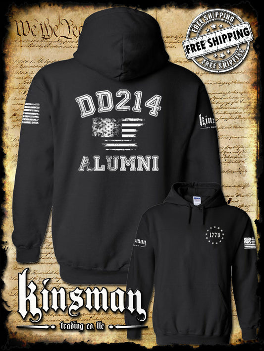 DD214 Alumni Flag US Military 2-Sided Hoodie Army Marines Navy Air Force Veteran