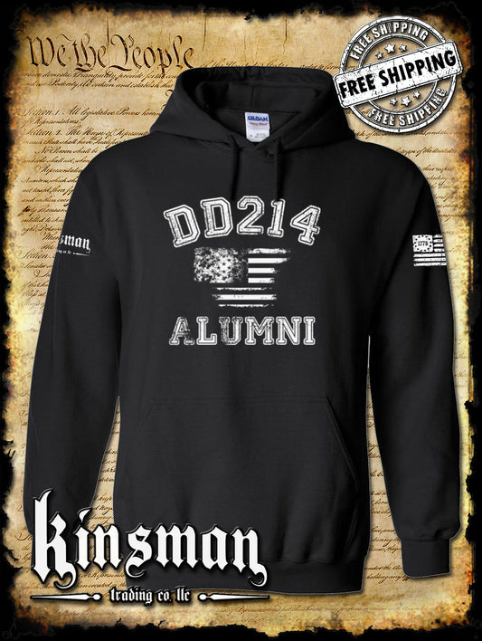 DD214 Alumni Flag US Military Hoodie / Sweatshirt Army Marines Navy Air Force Veteran