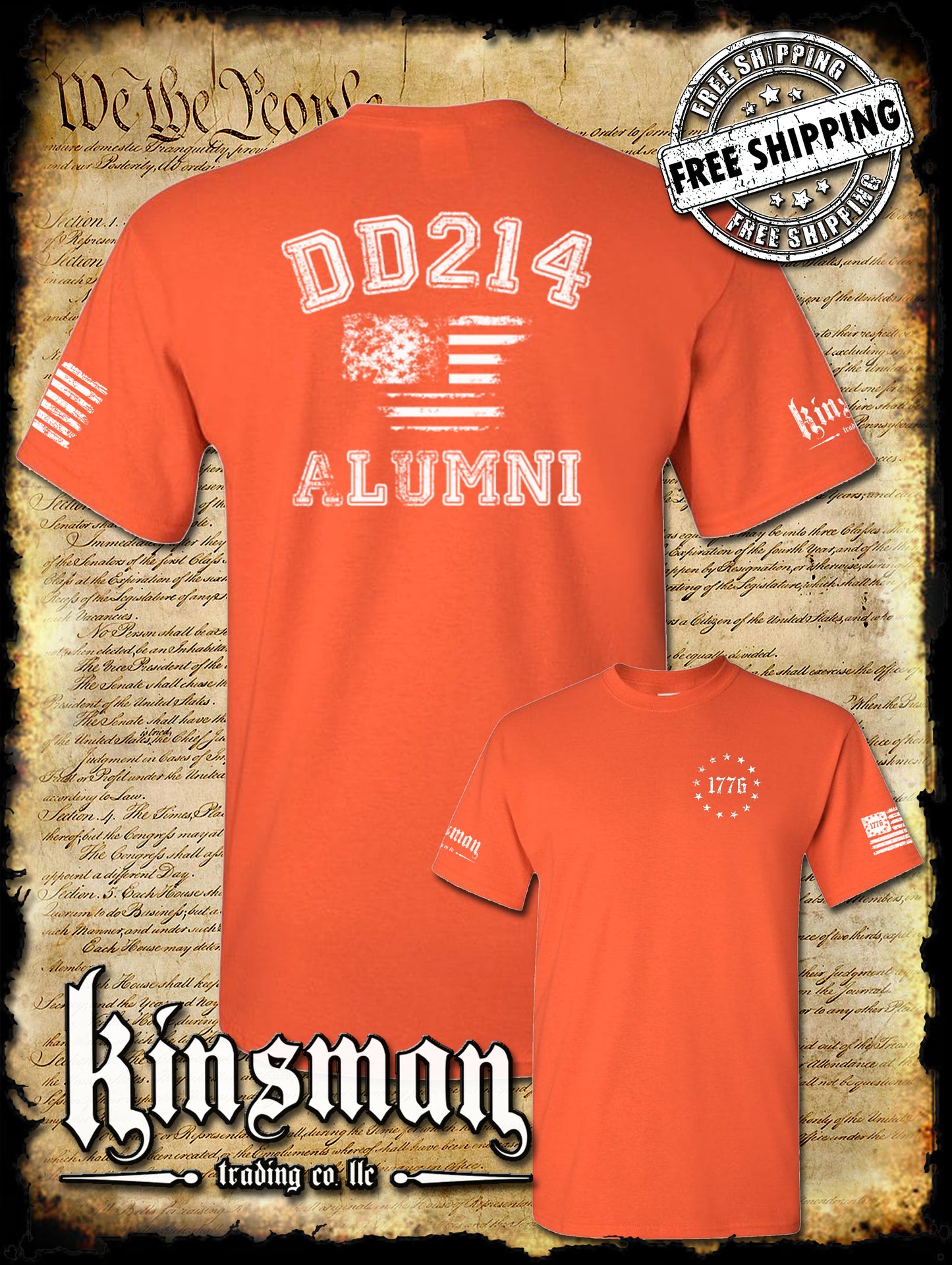 DD214 Alumni Flag US Military 2-Sided T-Shirt Army Marines Navy Air Force Veteran