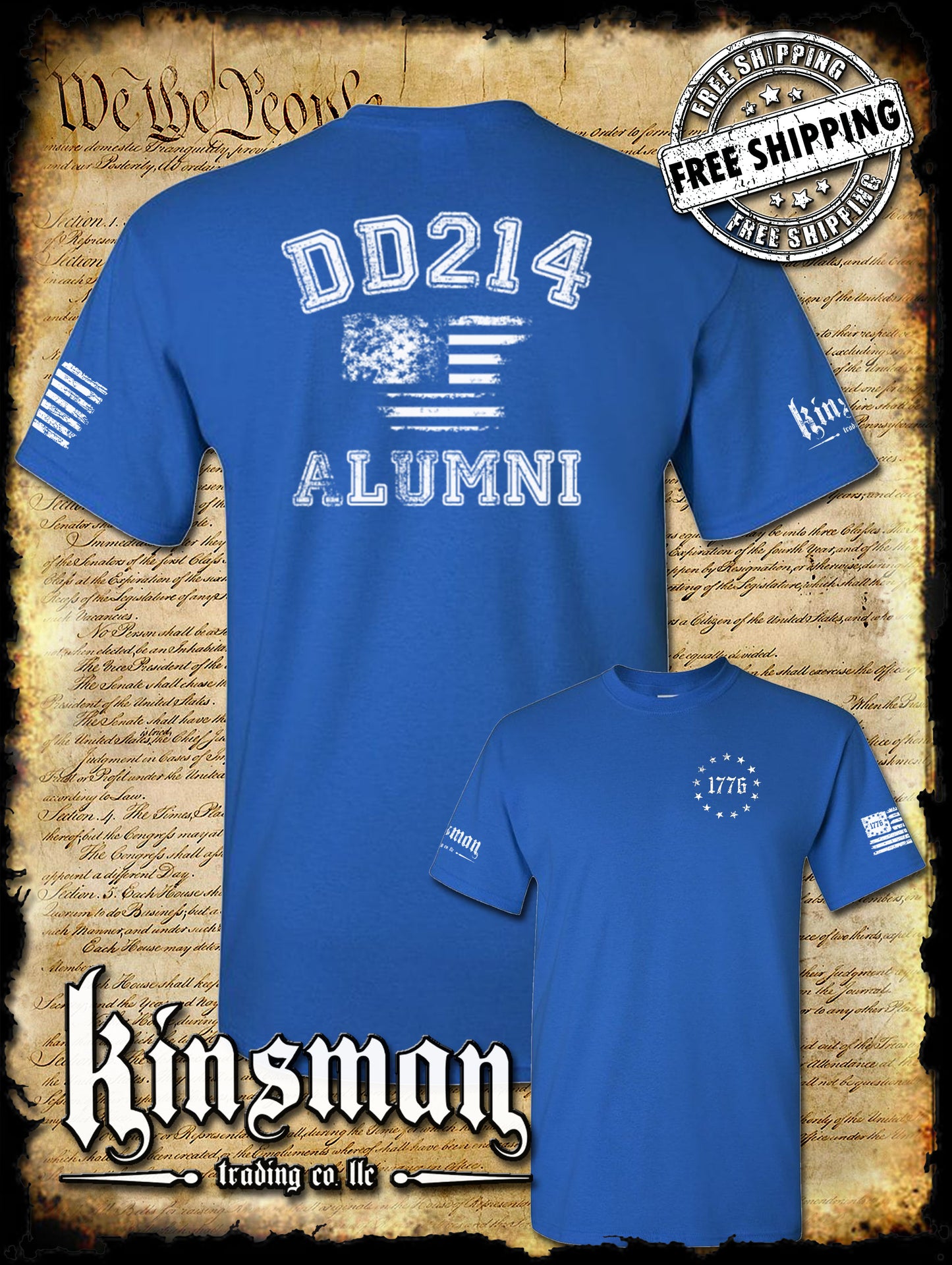 DD214 Alumni Flag US Military 2-Sided T-Shirt Army Marines Navy Air Force Veteran