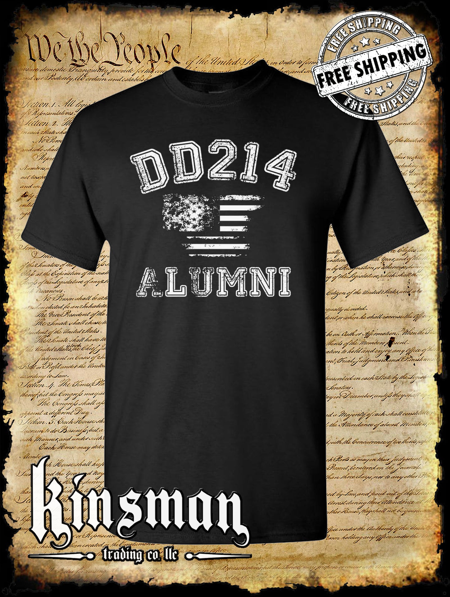 DD214 Alumni Flag US Military T-Shirt Army Marines Navy Air Force Veteran