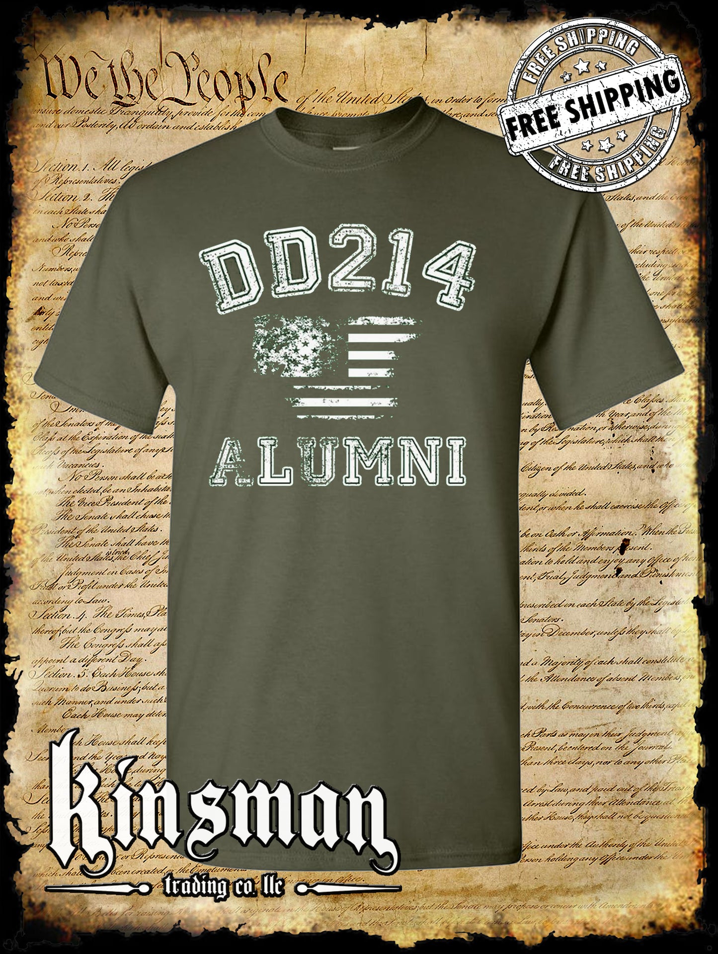 DD214 Alumni Flag US Military T-Shirt Army Marines Navy Air Force Veteran