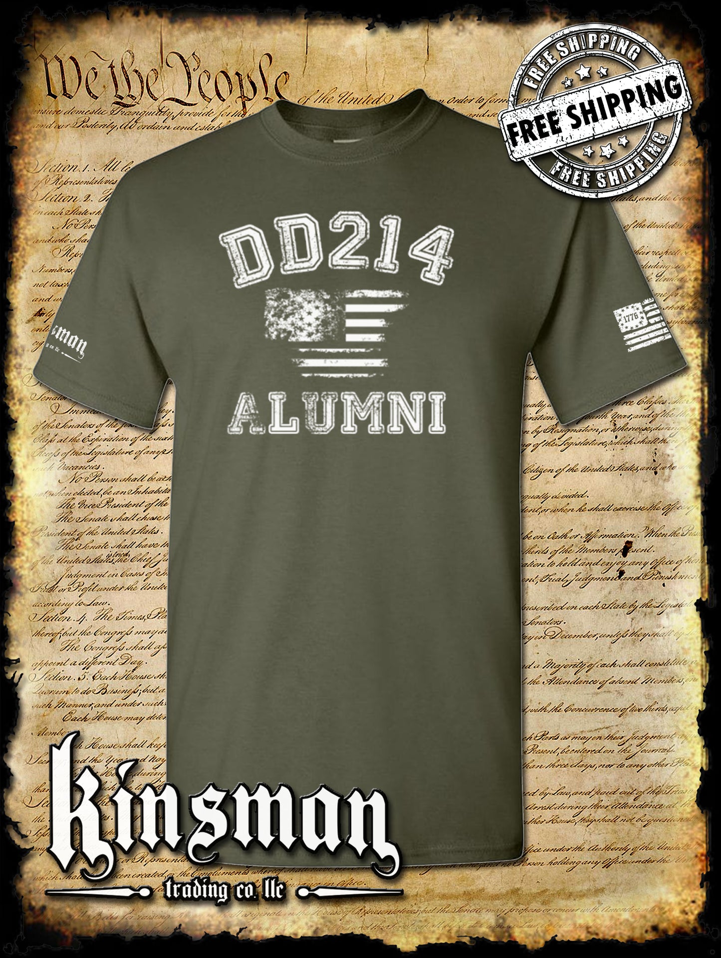DD214 Alumni Flag US Military T-Shirt Army Marines Navy Air Force Veteran
