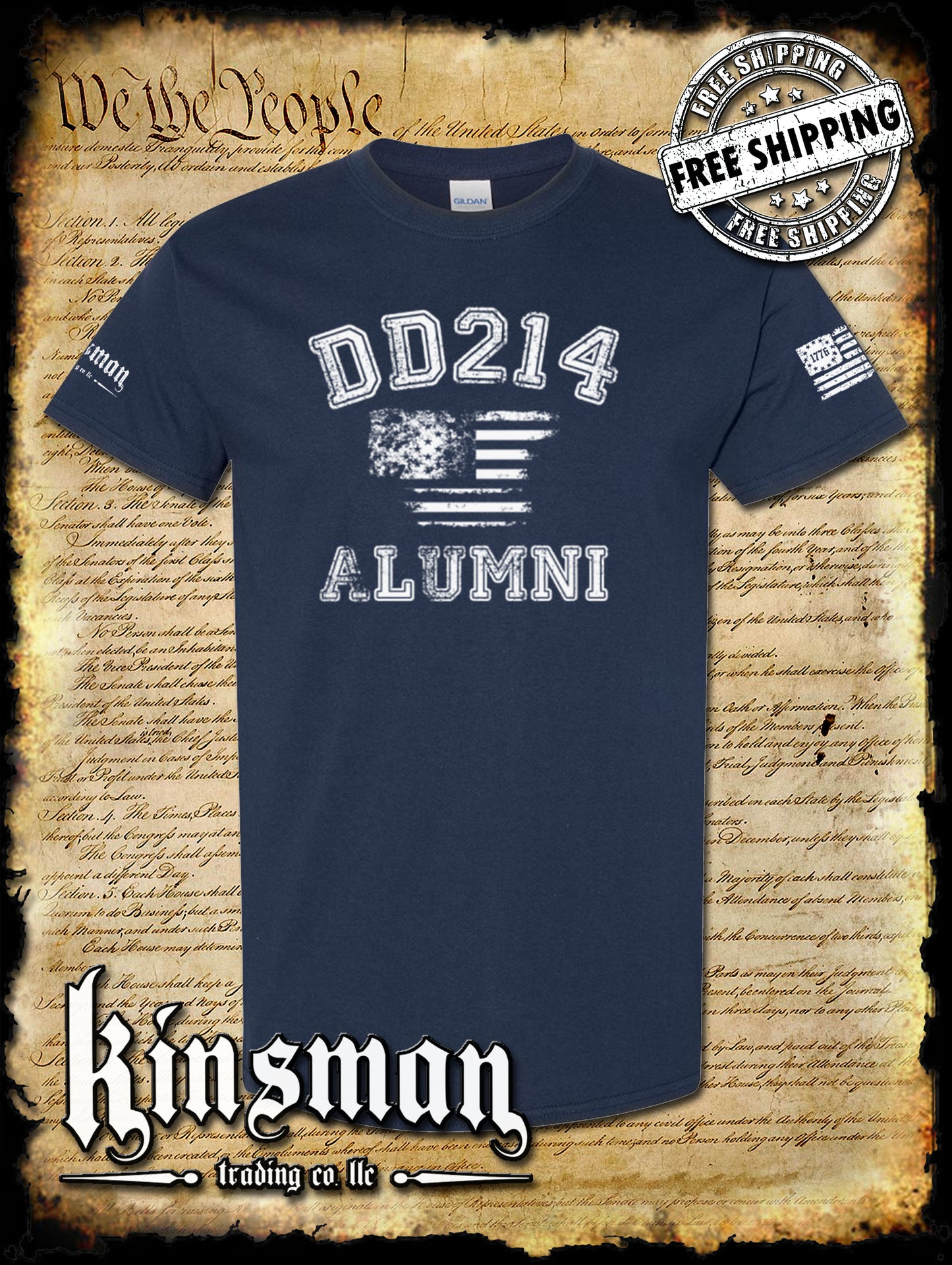 DD214 Alumni Flag US Military T-Shirt Army Marines Navy Air Force Veteran