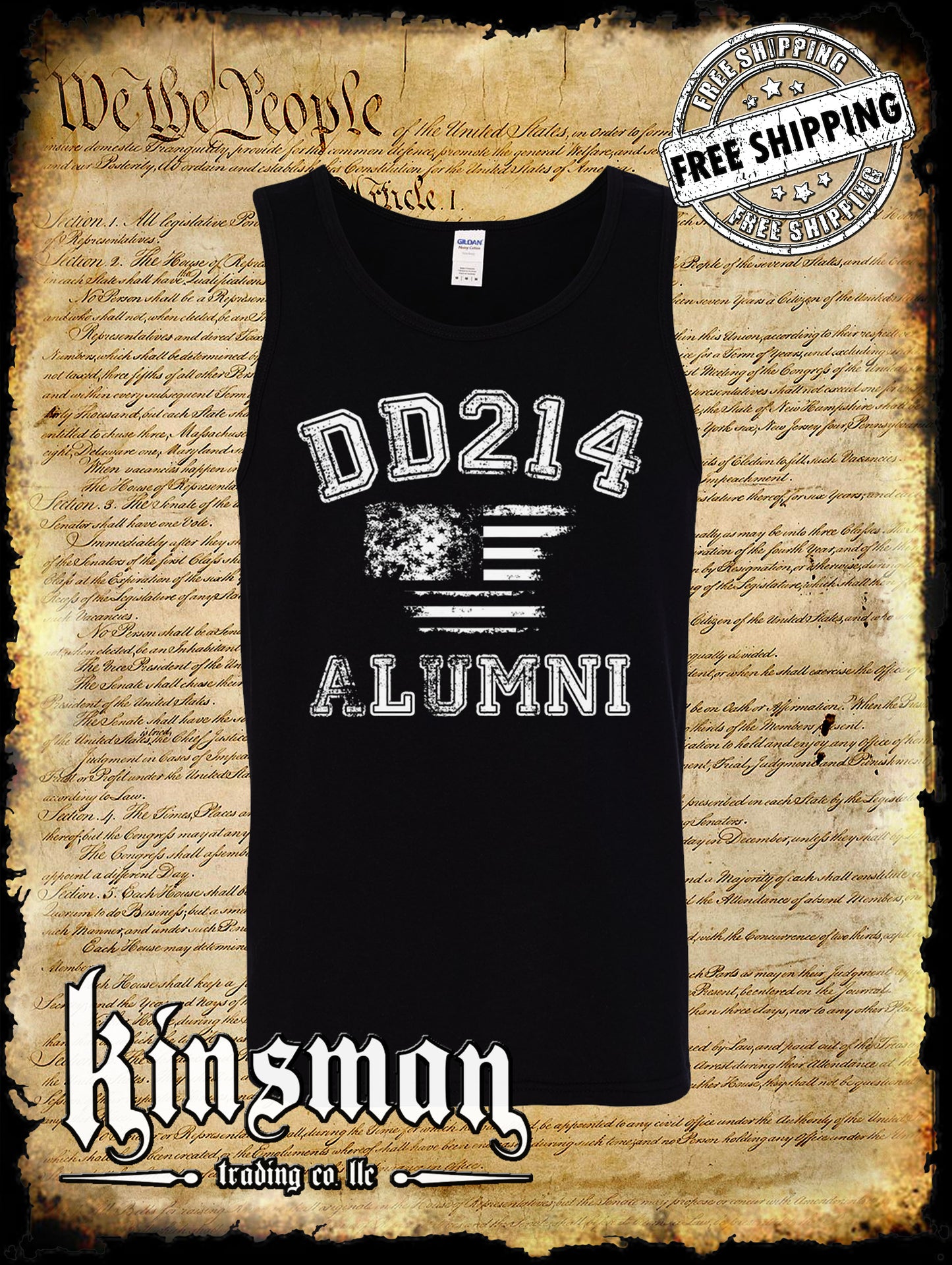DD214 Alumni US Flag Military Tank Top T-Shirt Army Marines Navy Veteran USA