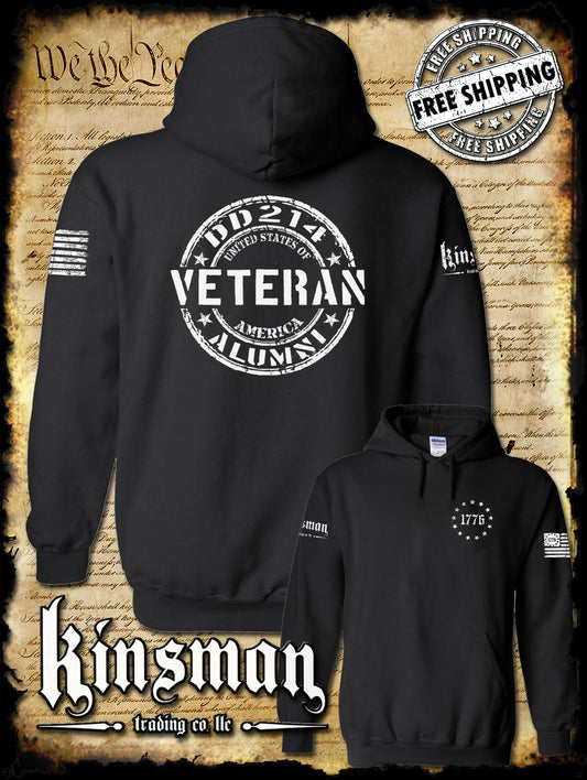 DD214 Alumni Veteran USA Military 2-Sided Hoodie / Sweatshirt Army Marines Navy Air Force Veterans Day