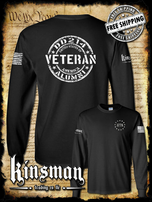 DD214 Alumni Veteran USA Military 2-Sided Long Sleeve T-Shirt Army Marines Navy Air Force Veterans Day