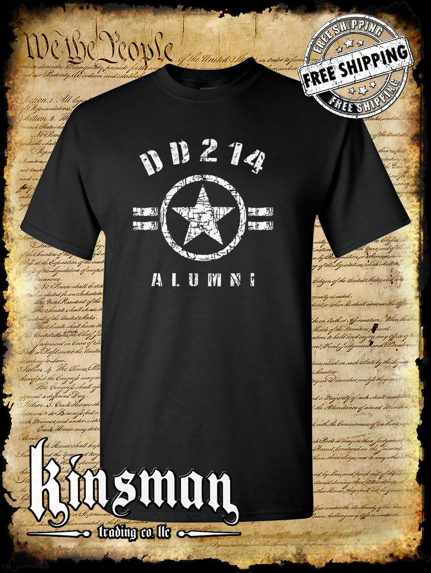 DD214 Alumni T-Shirt / US Army Marines Navy Military Coast Guard Flag