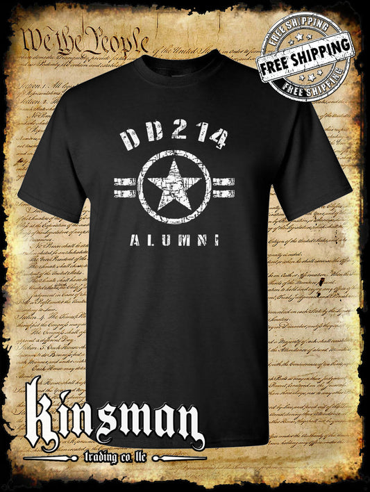 DD214 Alumni T-Shirt / US Army Marines Navy Military Coast Guard Flag