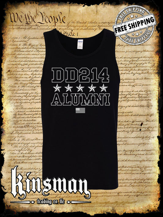 DD214 Alumni Stars USA Flag Military Tank Top T-Shirt Army Marines Navy Veteran