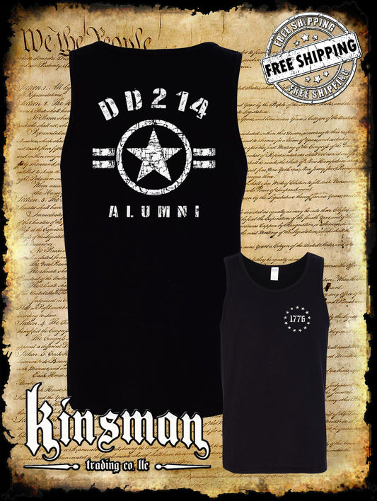 DD214 Alumni 2-Sided Tank Top T-Shirt US Army Marines Navy Military Flag