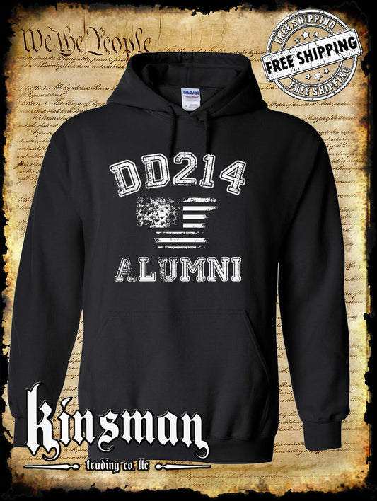 DD214 Alumni Flag US Military Hoodie / Sweatshirt Army Marines Navy Air Force Veteran