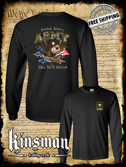 US Army This We'll Defend 2-Sided Long Sleeve T-Shirt Official Licensed Military