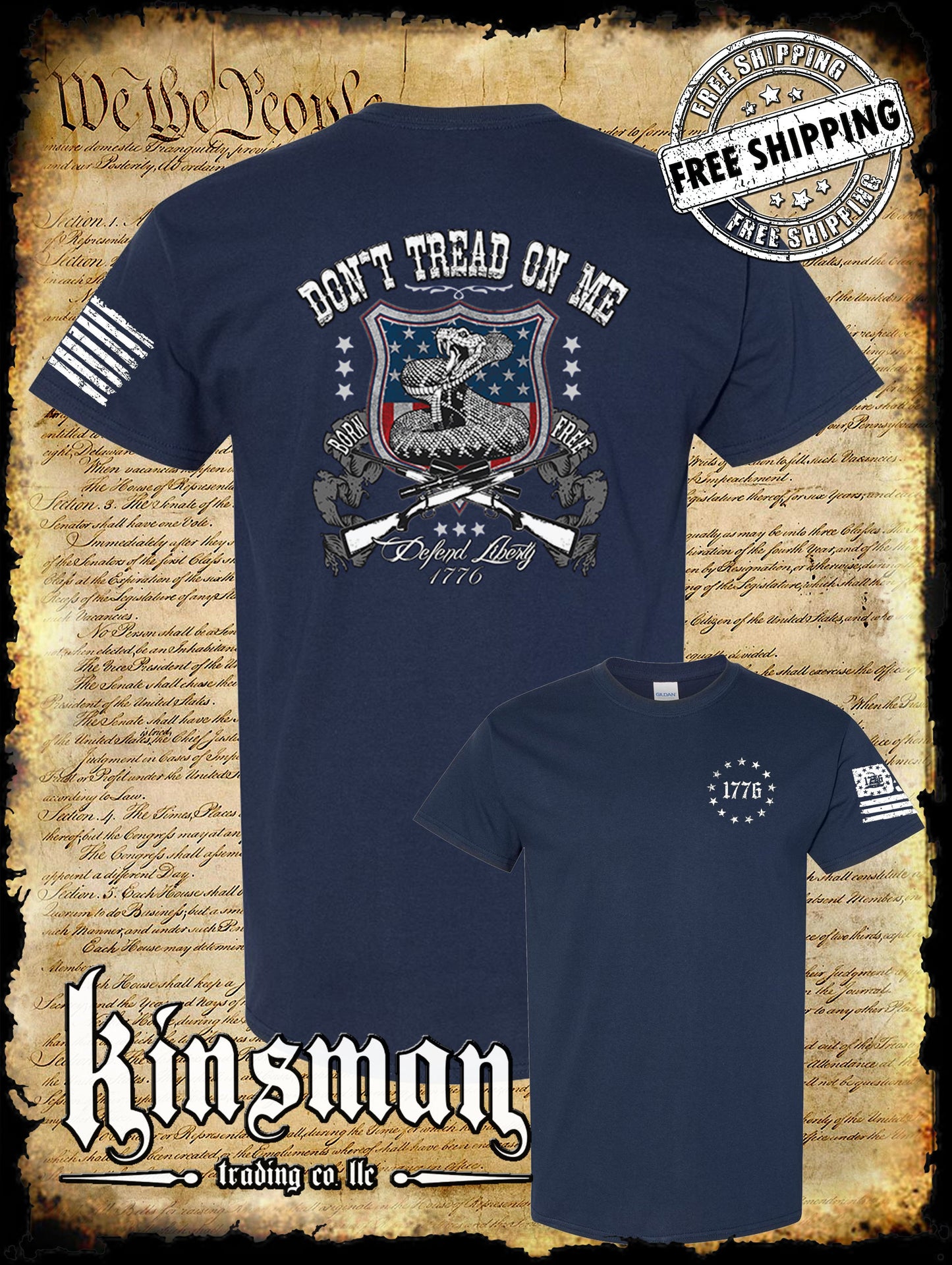 Defend Liberty Don't Tread on Me 2-Sided T-Shirt / 2nd Amendment Rattlesnake