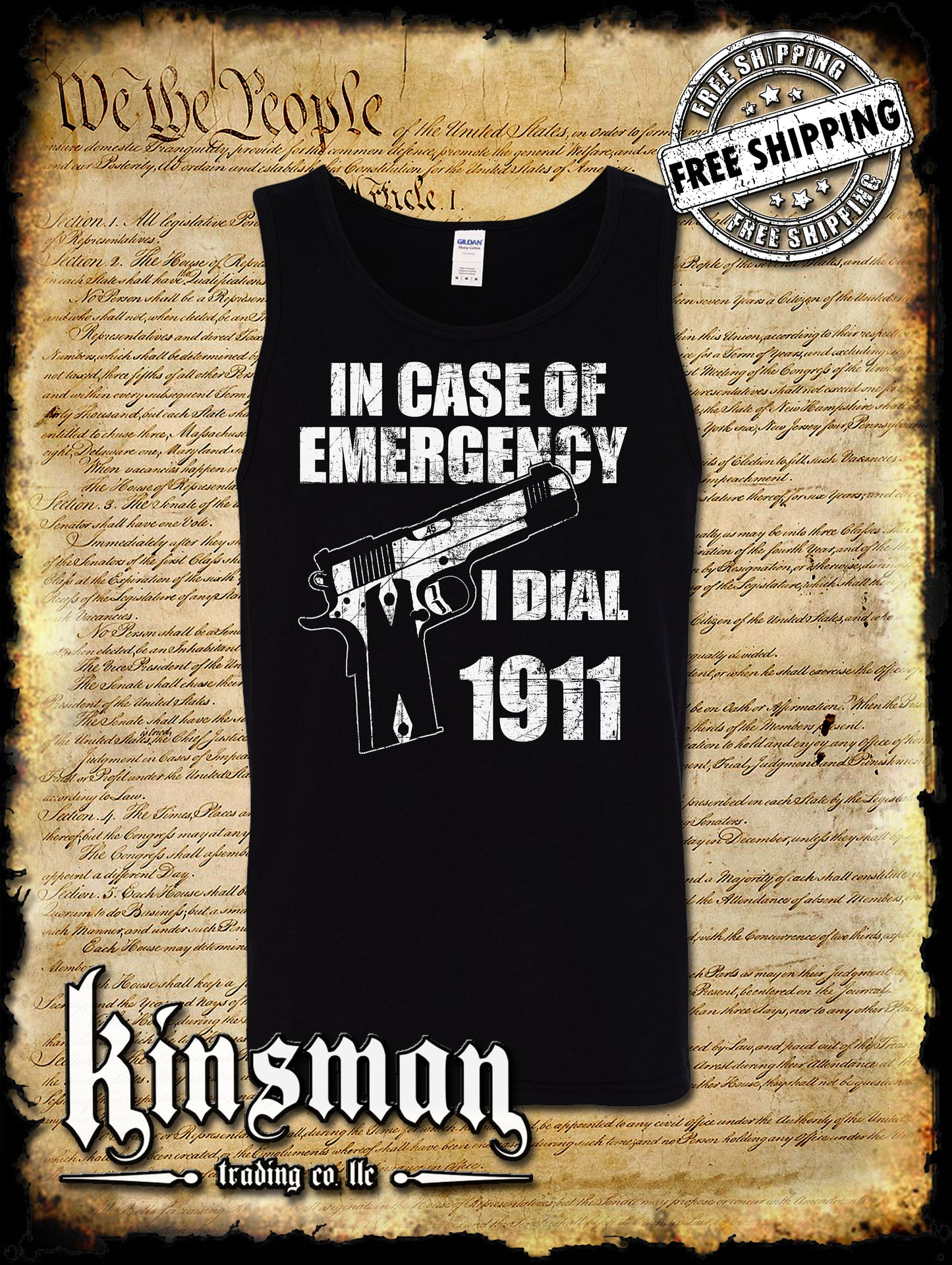In Case of EMERGENCY, Dial 1911 Tank Top T-Shirt - Pro Gun 2nd Amendment USA .45