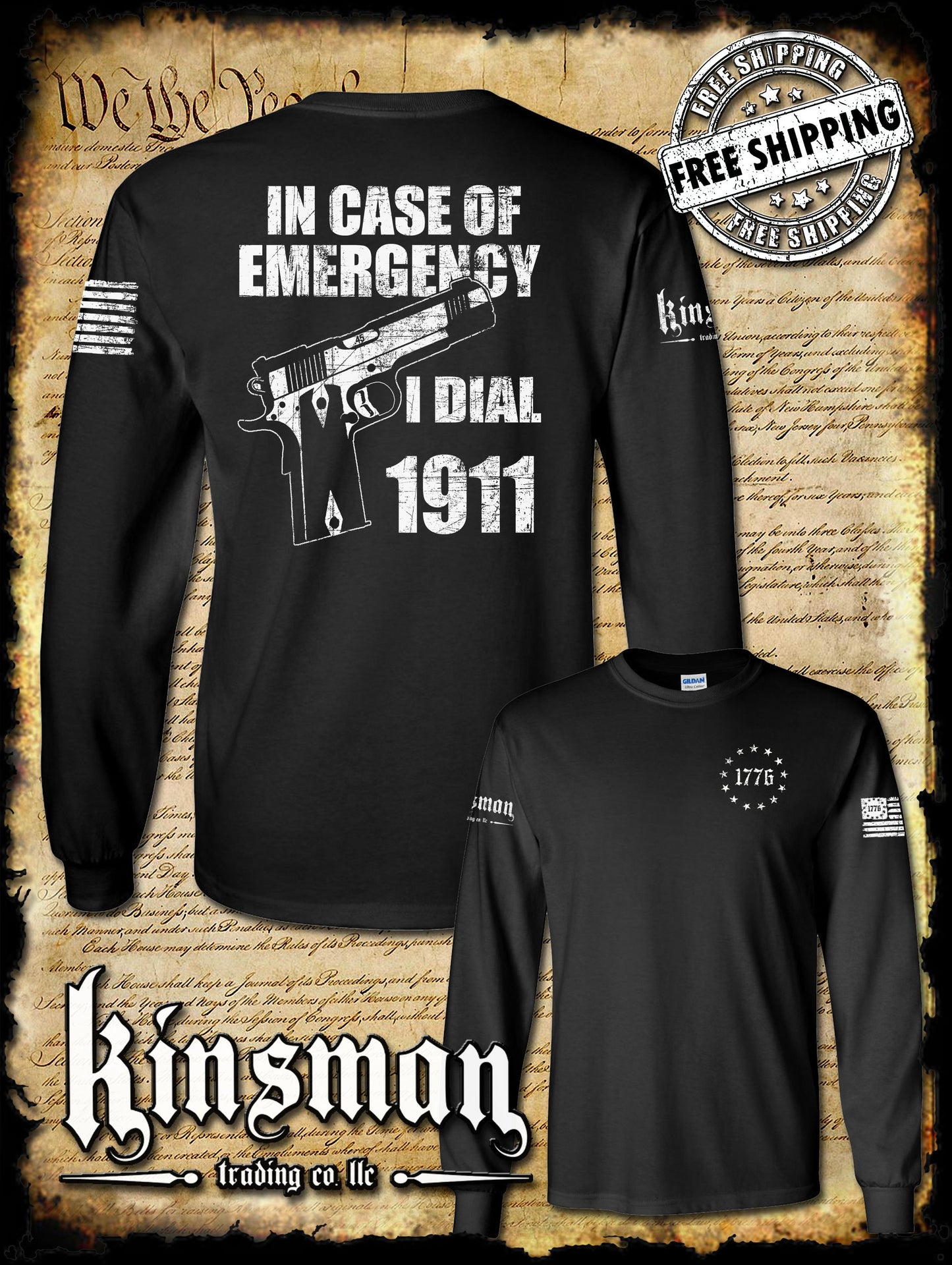 In Case of EMERGENCY, Dial 1911 2-Sided Long Sleeve T-Shirt