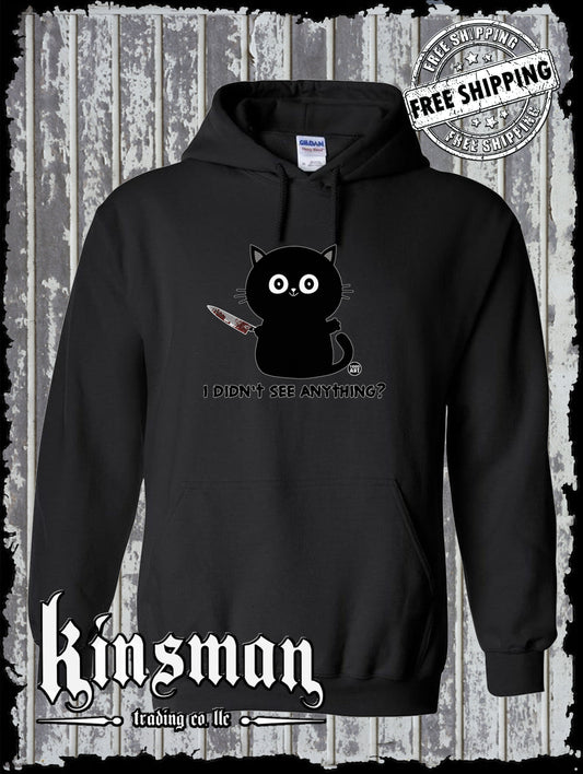 I Didn't See Anything Black Cat & Bloody Knife Hoodie / Sweatshirt Todd Goldman Halloween Horror