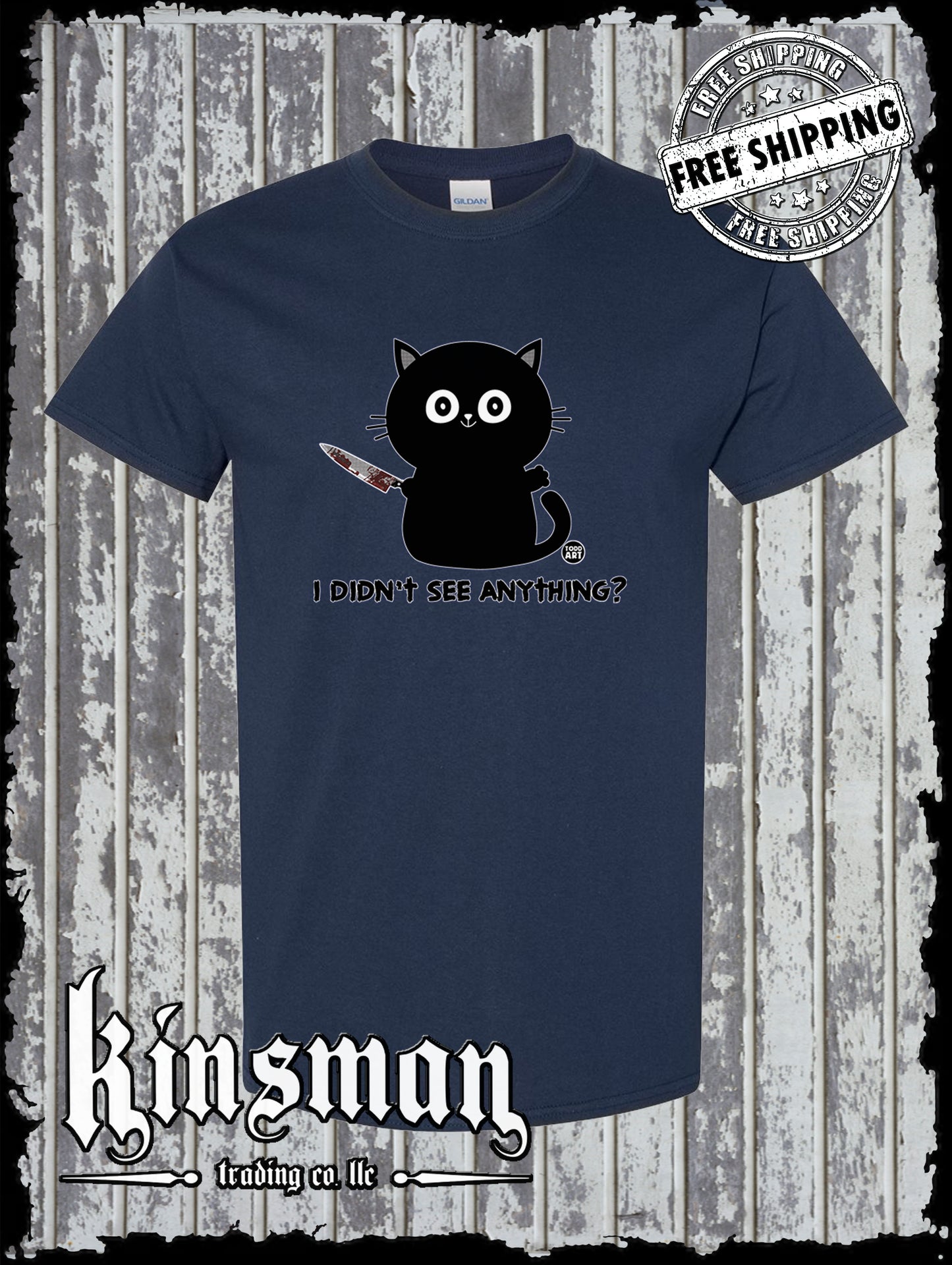 I Didn't See Anything Black Cat & Bloody Knife T-Shirt Todd Goldman Halloween Horror Funny