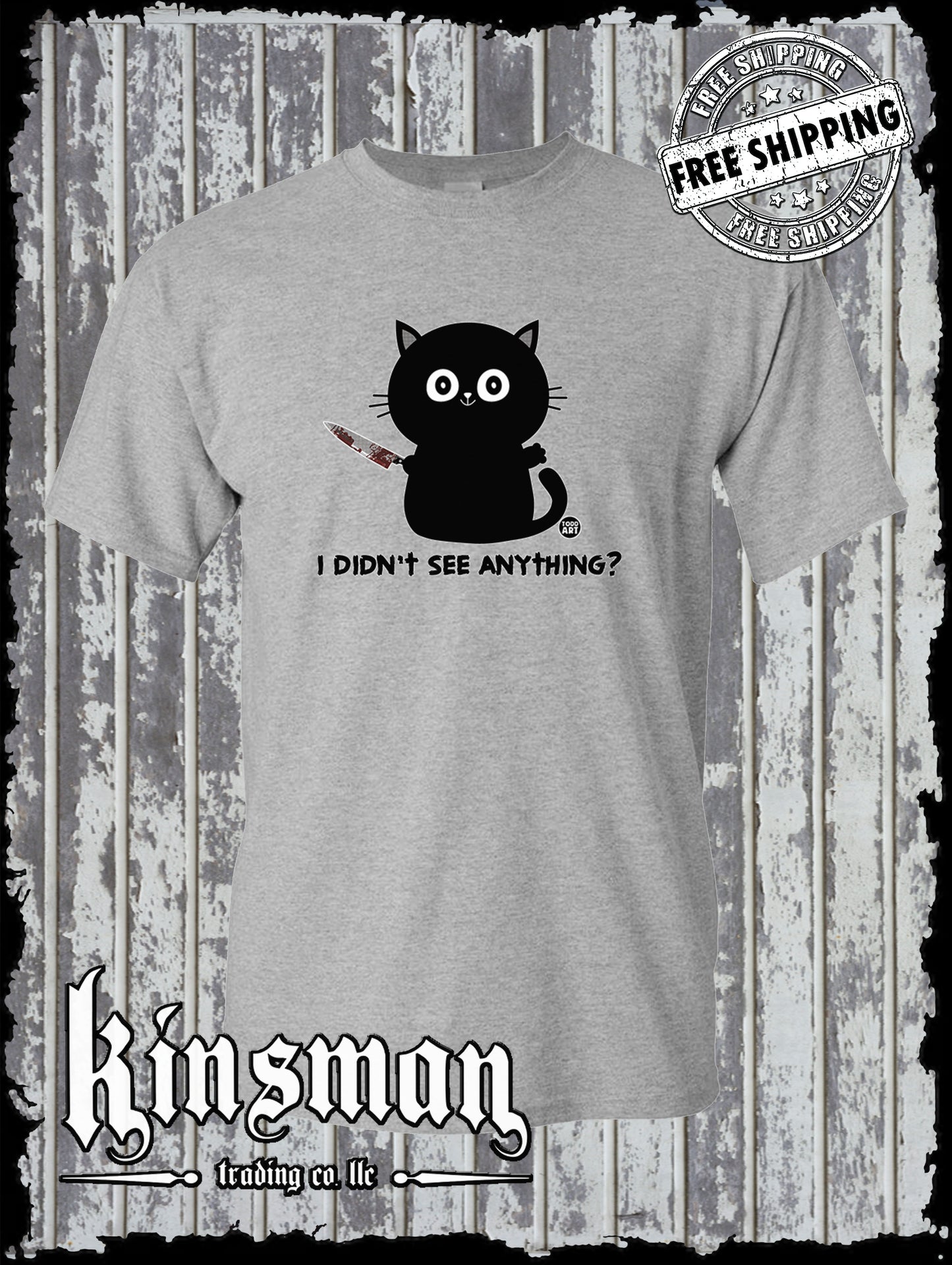 I Didn't See Anything Black Cat & Bloody Knife T-Shirt Todd Goldman Halloween Horror Funny