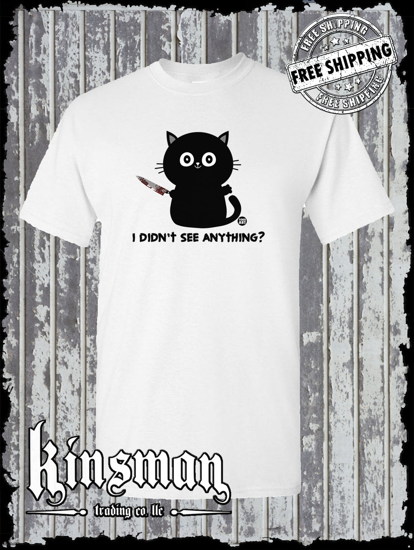 I Didn't See Anything Black Cat & Bloody Knife T-Shirt Todd Goldman Halloween Horror Funny