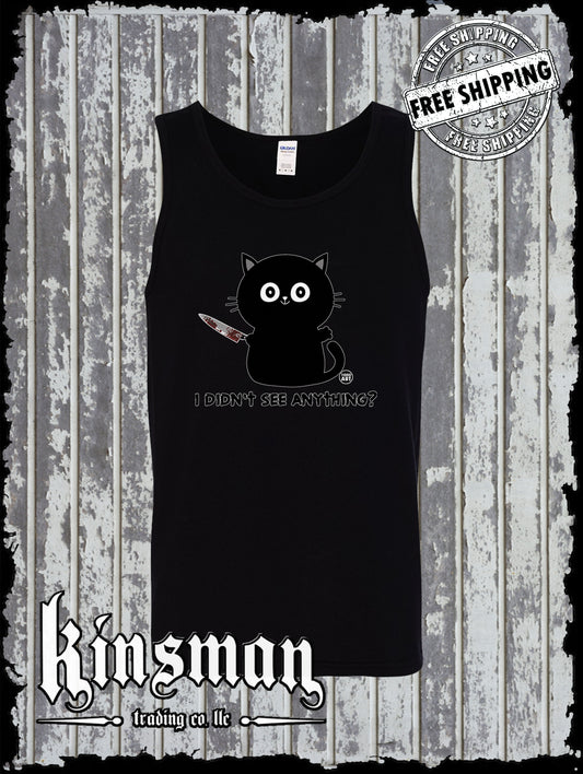 I Didn't See Anything Black Cat & Bloody Knife Tank Top T-Shirt Todd Goldman Licensed Halloween Horror