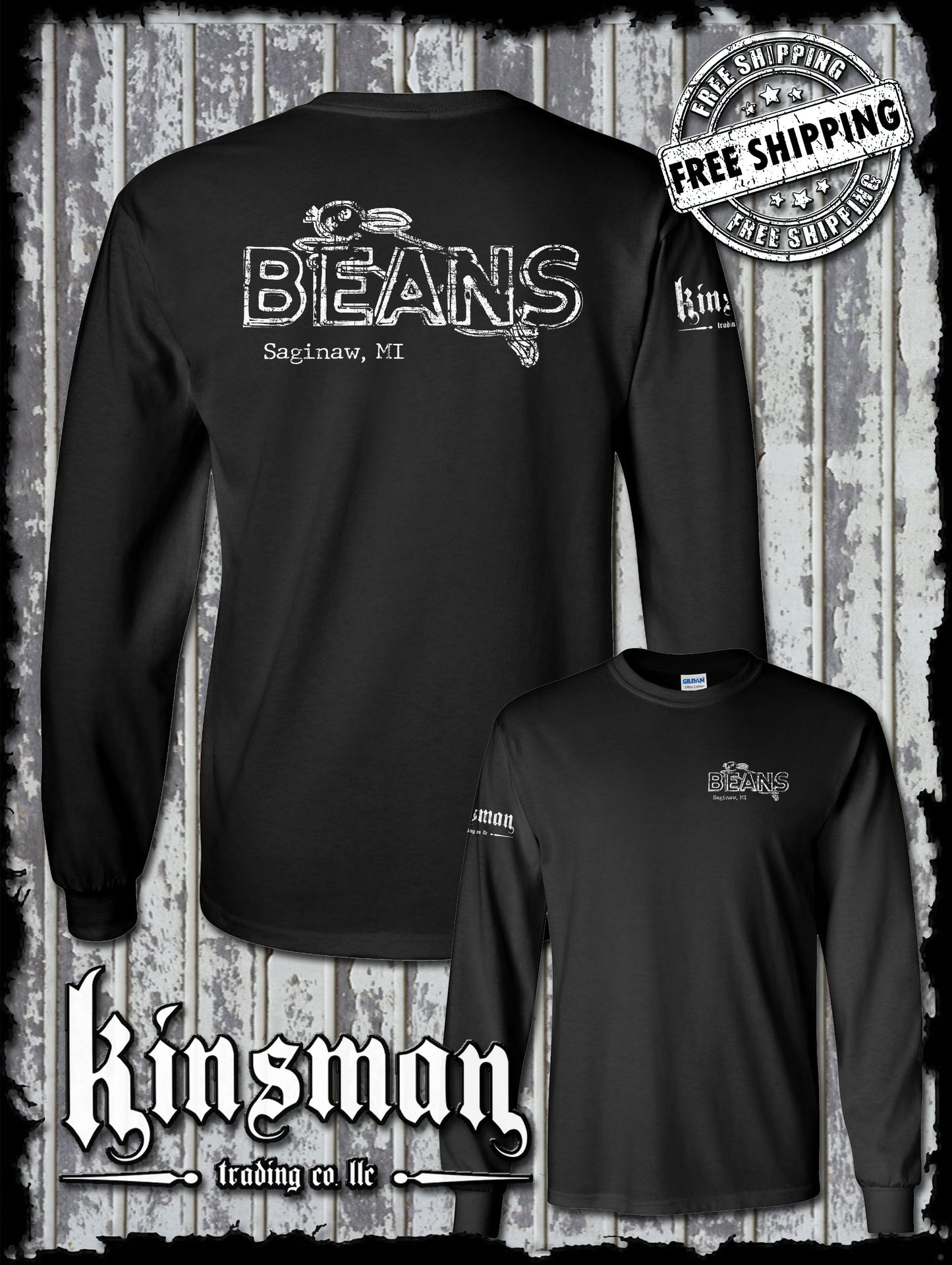 Saginaw Beans Bunny Rabbit 2-Sided Long Sleeve T-Shirt Souvenir Gift Mid-Michigan