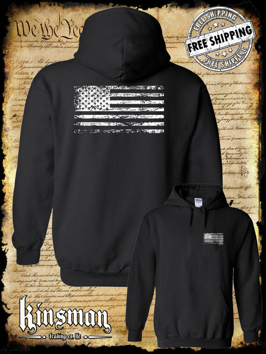 United States Flag Distressed Logo 2-Sided Hoodie / Sweatshirt America USA