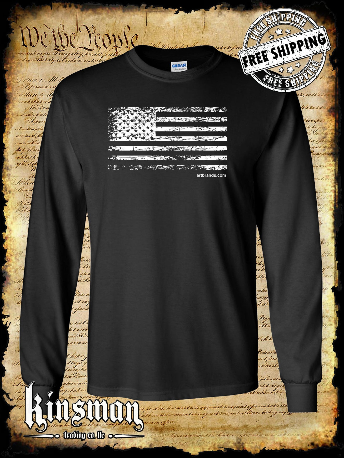 United States Flag Distressed Logo Long Sleeve T-Shirt USA