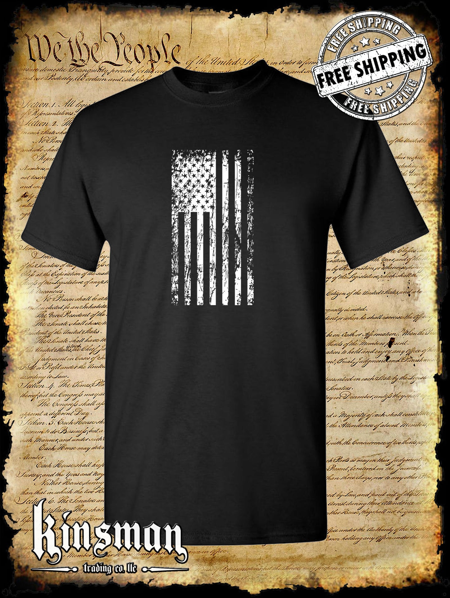 United States Flag Distressed Vertical Logo T-Shirt USA