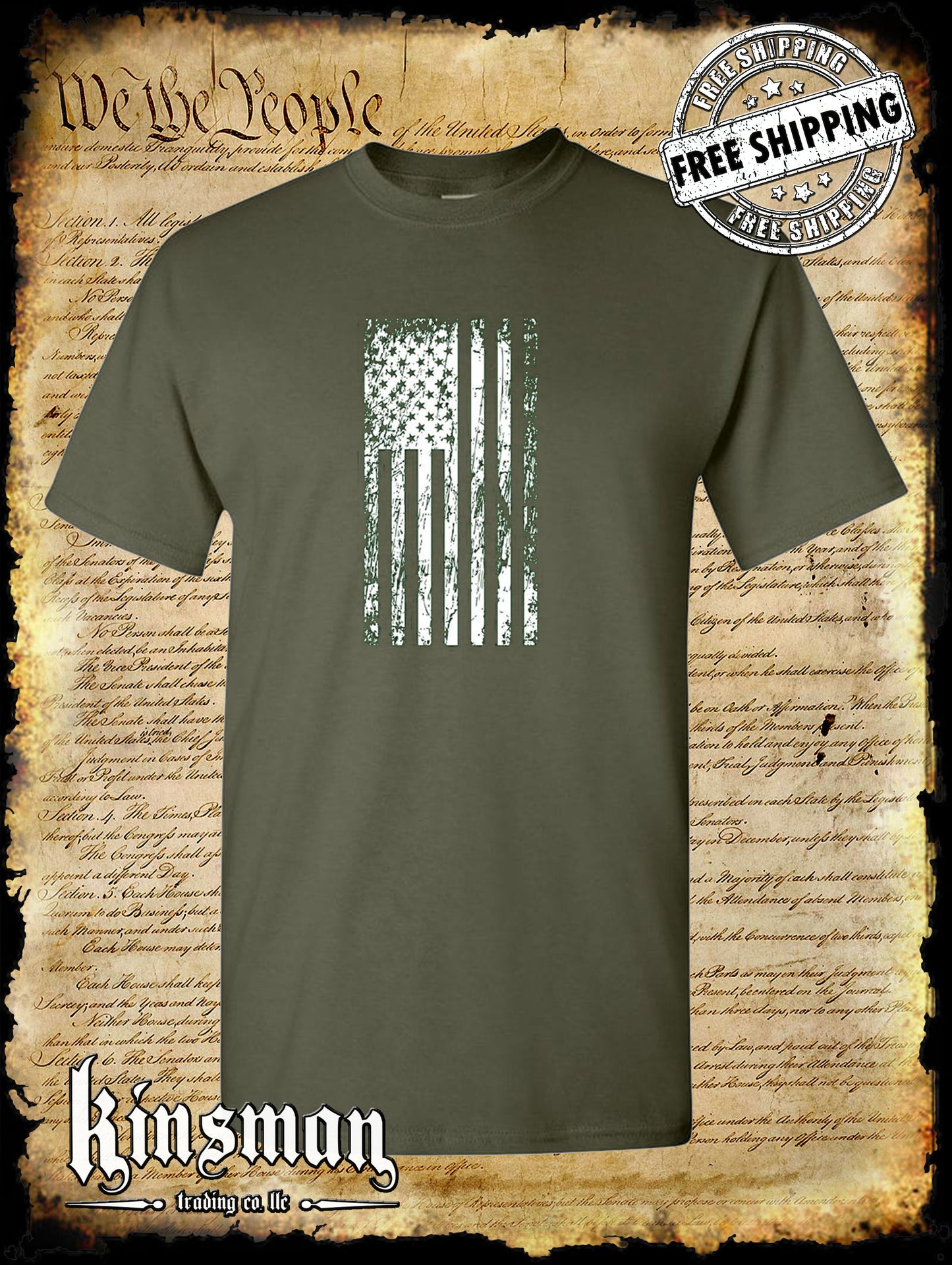United States Flag Distressed Vertical Logo T-Shirt USA
