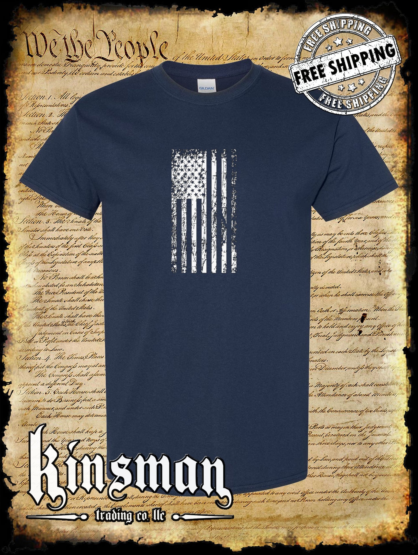 United States Flag Distressed Vertical Logo T-Shirt USA
