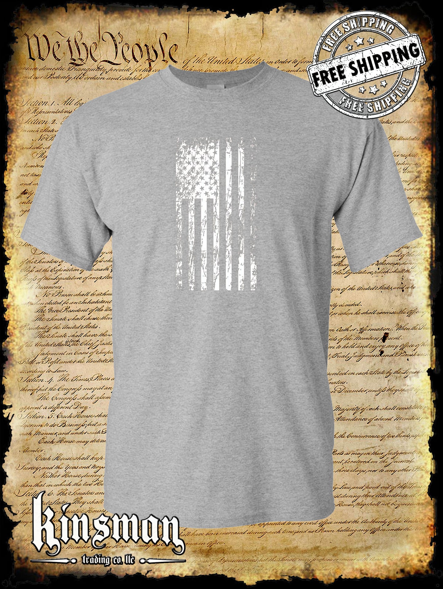 United States Flag Distressed Vertical Logo T-Shirt USA