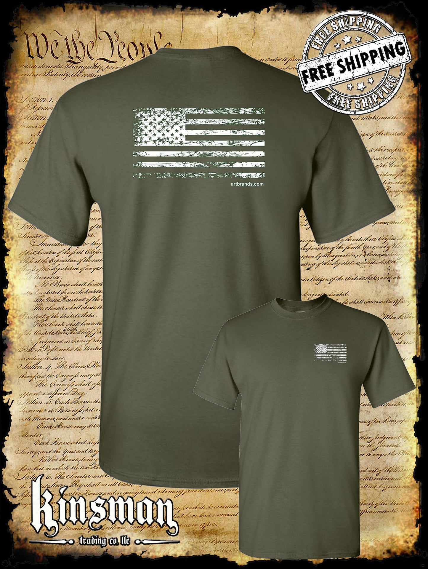 United States Flag Distressed Logo 2-Sided T-Shirt USA