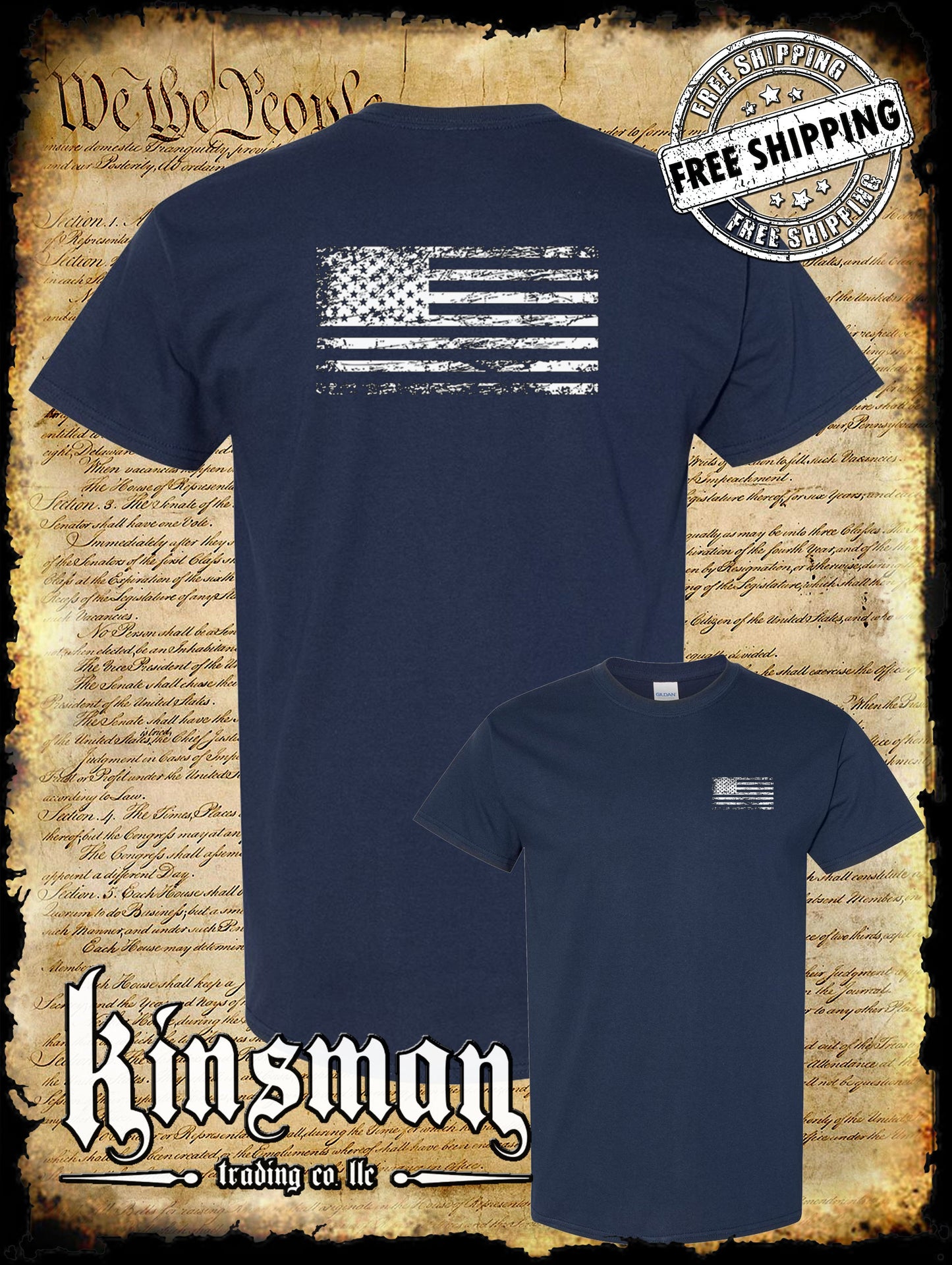 United States Flag Distressed Logo 2-Sided T-Shirt USA