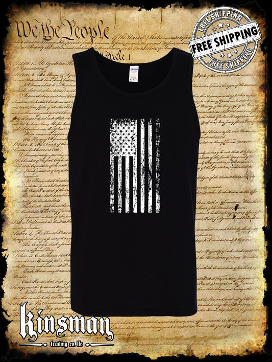 United States Flag Distressed Vertical Logo Tank Top T-Shirt USA