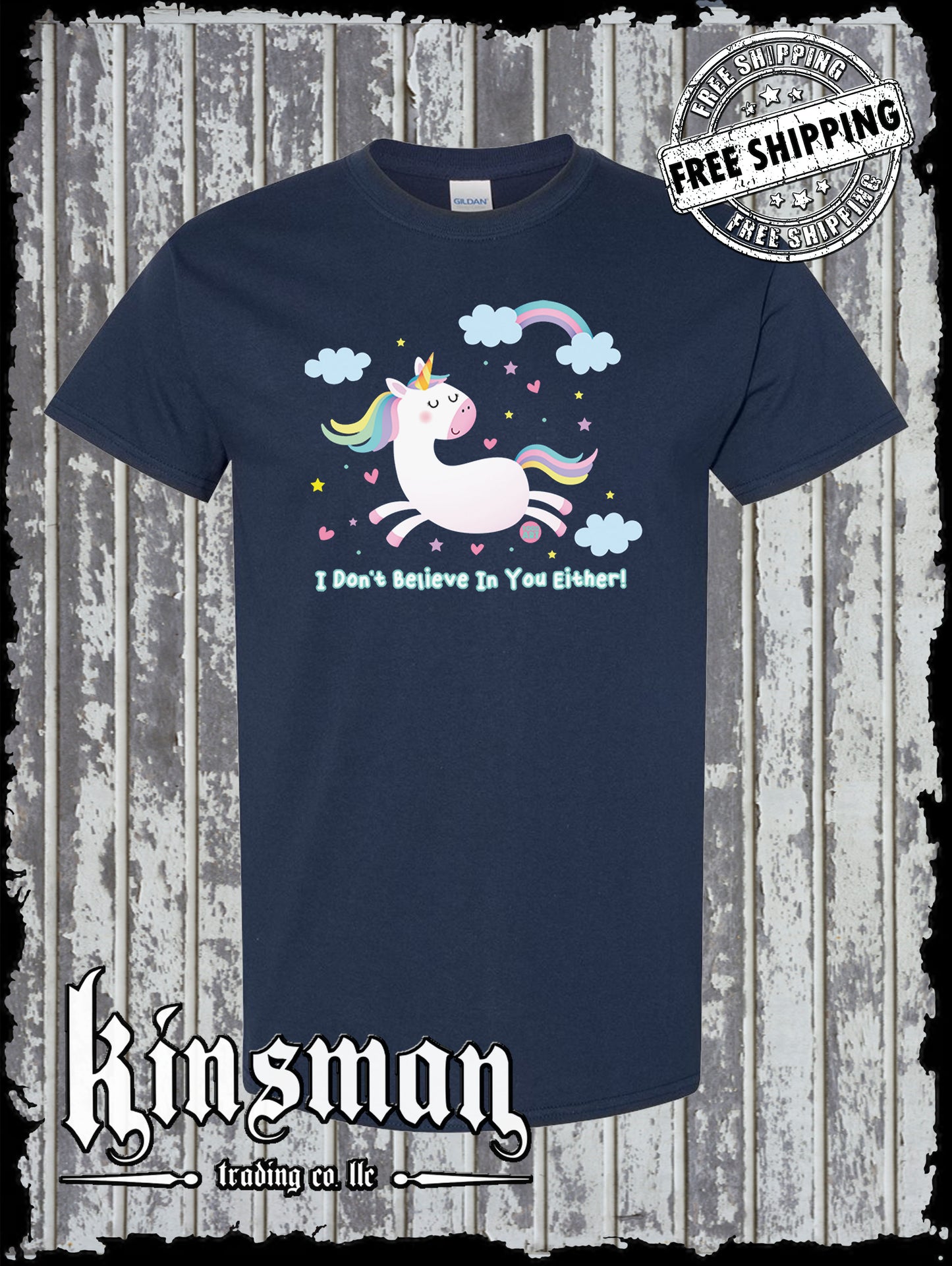 I Don't Believe In You Either Unicorn Funny T-Shirt Todd Goldman Rainbow Clouds