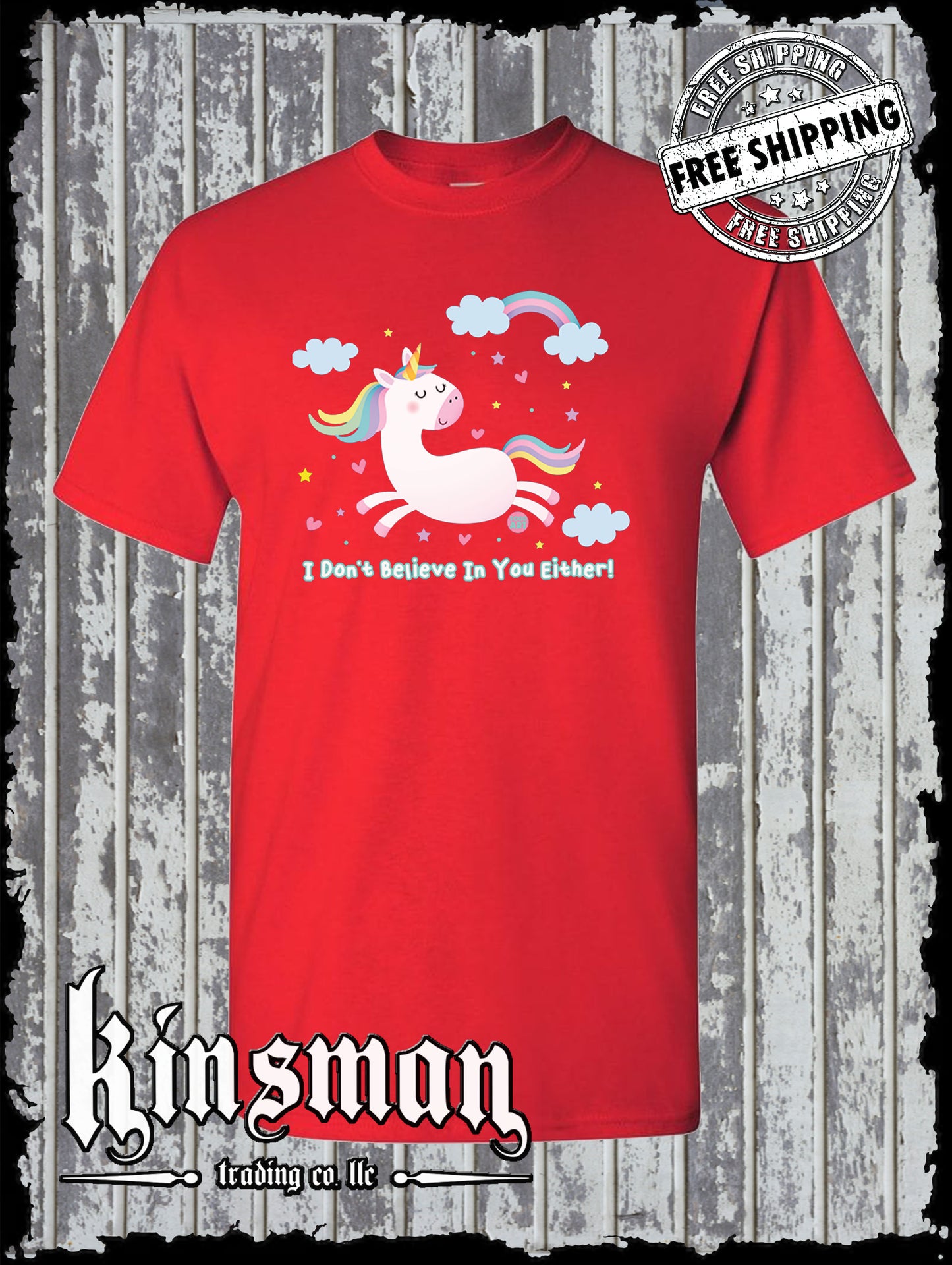 I Don't Believe In You Either Unicorn Funny T-Shirt Todd Goldman Rainbow Clouds