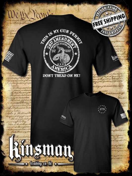 This Is My GUN PERMIT Don't Tread On Me 2-Sided T-Shirt 2nd Amendment Rattlesnake 2A USA